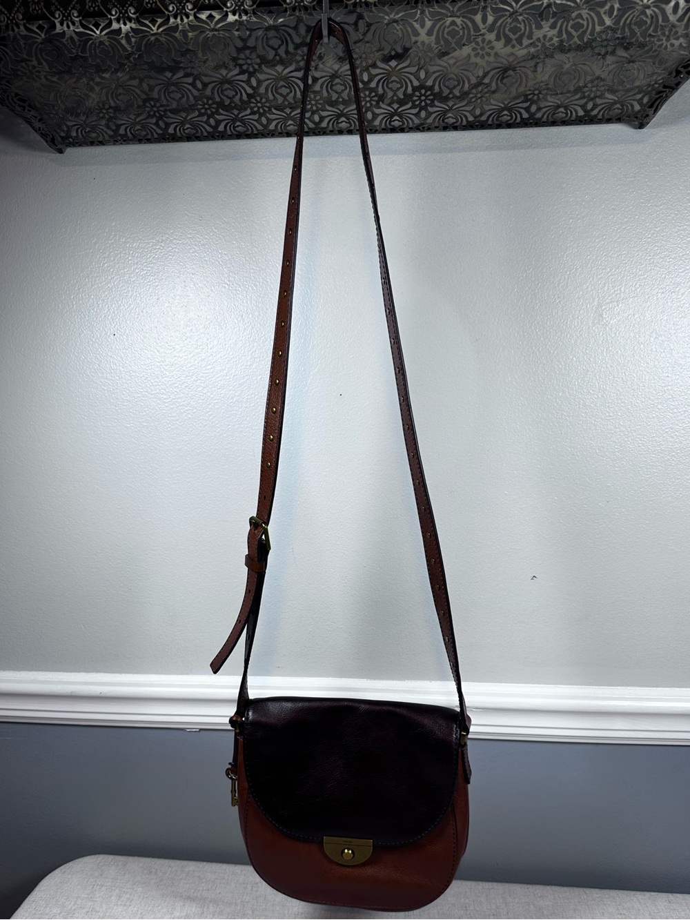 Fossil Emi Leather Saddle Bag - Two-Tone Brown Crossbody